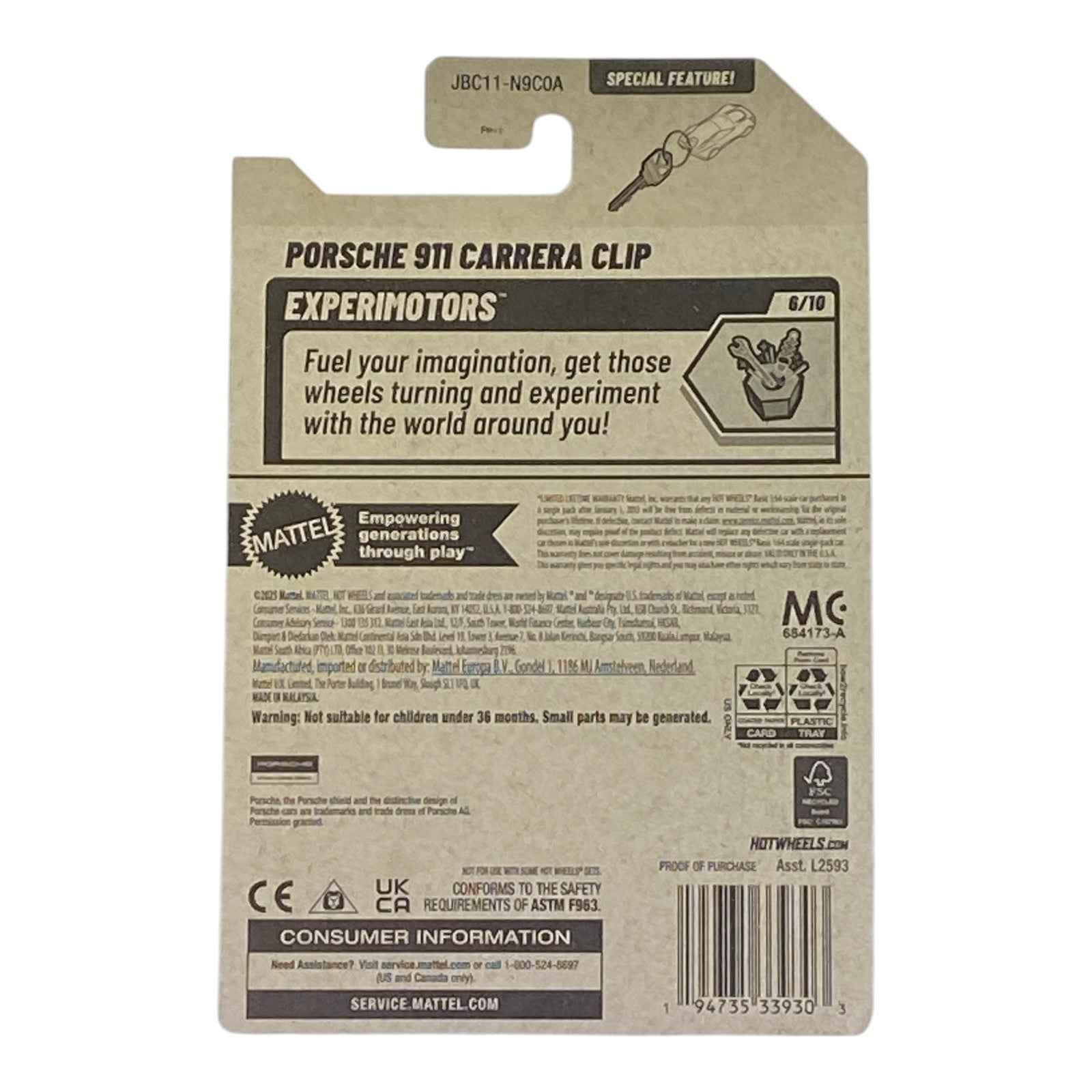 Hot Wheels Porsche 911 Carrera Clip - Experimotors Series 6/10 2