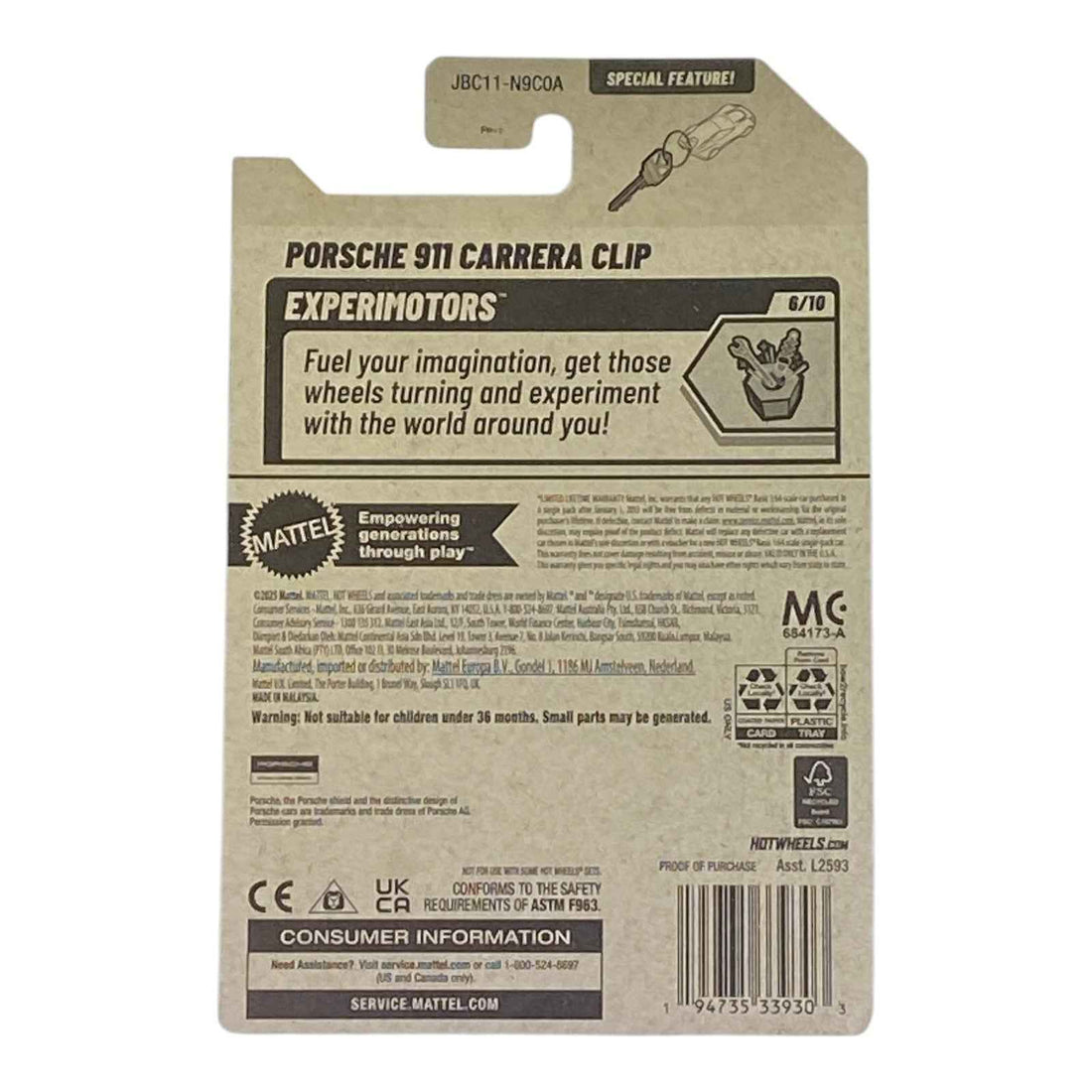 Hot Wheels Porsche 911 Carrera Clip - Experimotors Series 6/10 2