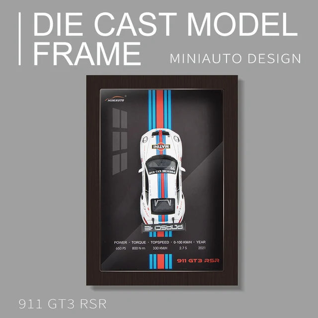 Porsche 911 GT3 RSR 1:32 Scale Diecast Model Car in Photo Frame for Wall Mount Display