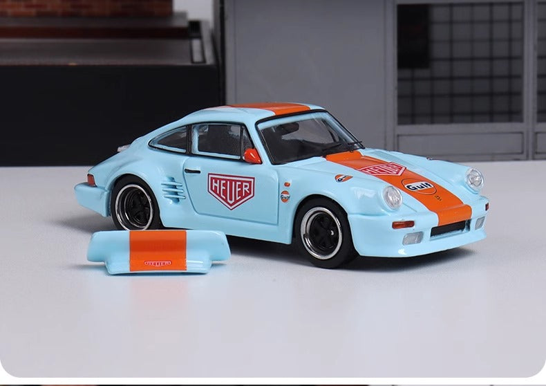 Porsche 930 Blackbird in Gulf Livery 1:64 Diecast by Master Front Passenger View