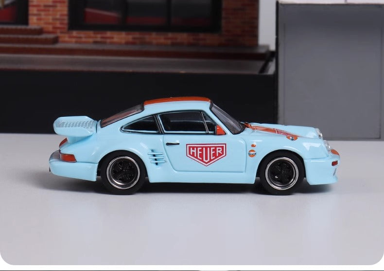 Porsche 930 Blackbird in Gulf Livery 1:64 Diecast by Master Side View