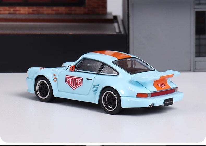 Porsche 930 Blackbird in Gulf Livery 1:64 Diecast by Master Rear View