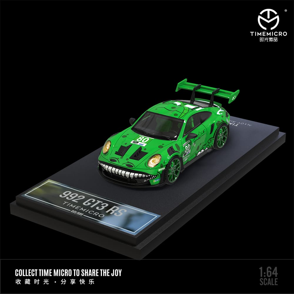 Porsche 992 GR3 RS #80 Tyrannosaurus Green 1:64 Scale Diecast Model without Figurine by Time Micro TM644608