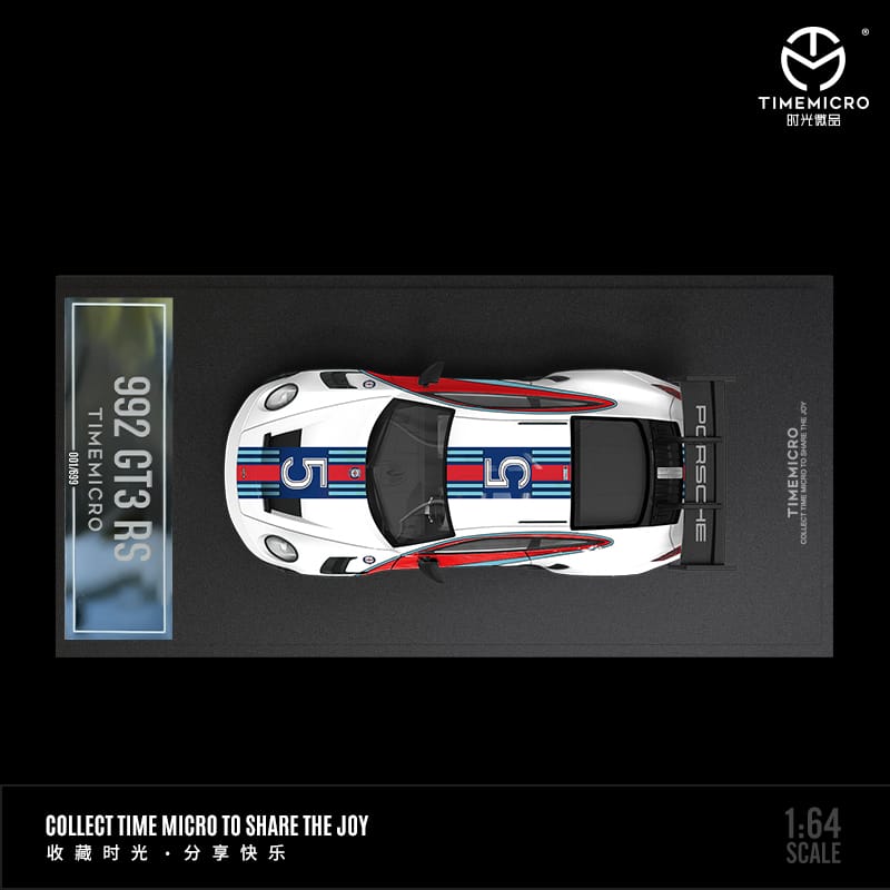 Porsche 992 GT3 RS Martini Team Livery #5 1:64 Diecast Scale Model by Time Micro Top View