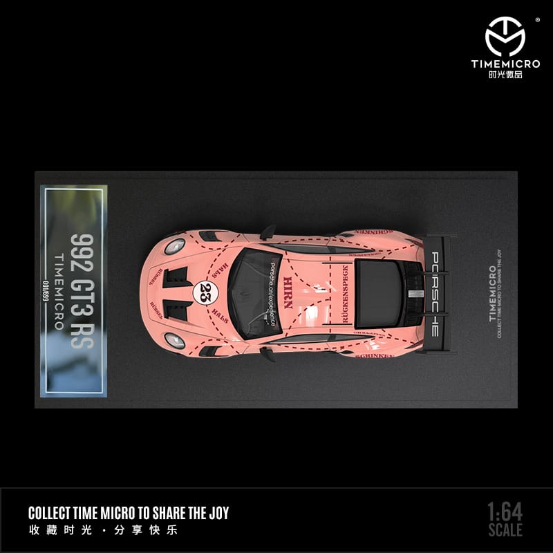 Porsche 992 GT3 RS Pink Pig #23 1:64 Diecast Scale Model by Time Micro Top View