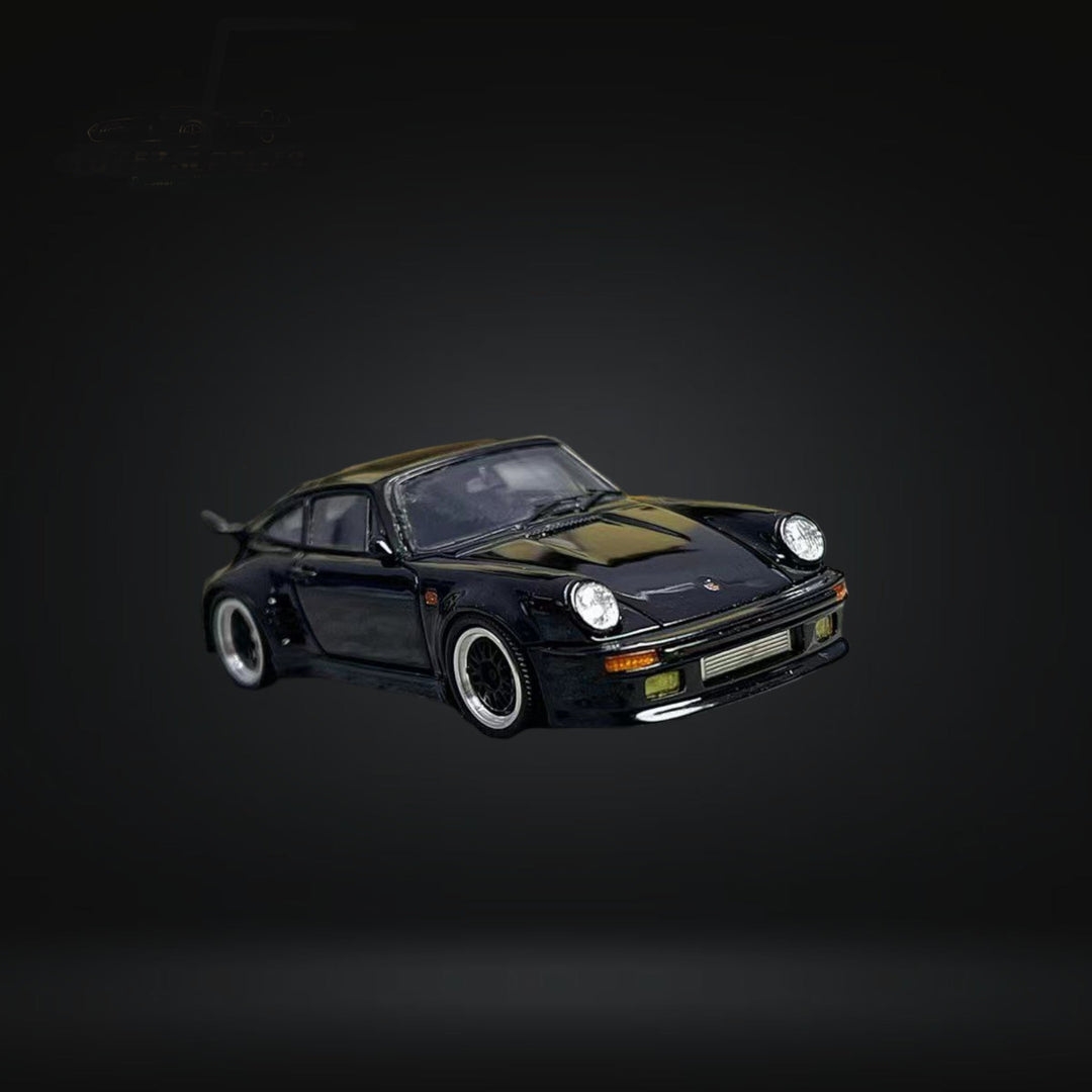 Porsche RWB 930 Black Bird Black Black Rims Resin Model 1:64 by Cars' Lounge Front View