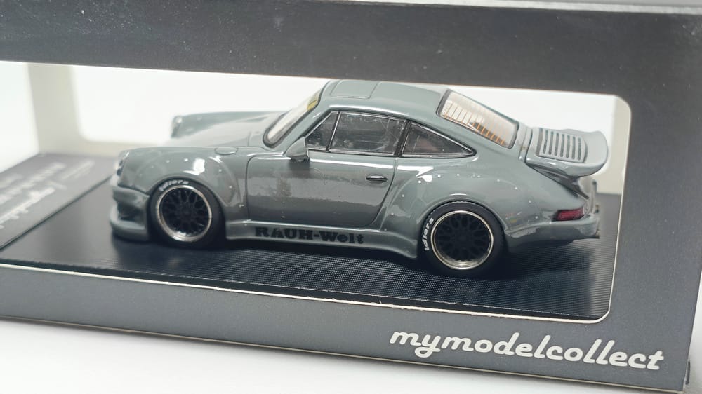 Porsche RWB 930 Cement Grey Ducktail 1:64 Scale Diecast Model by Model Connect Display Packaging