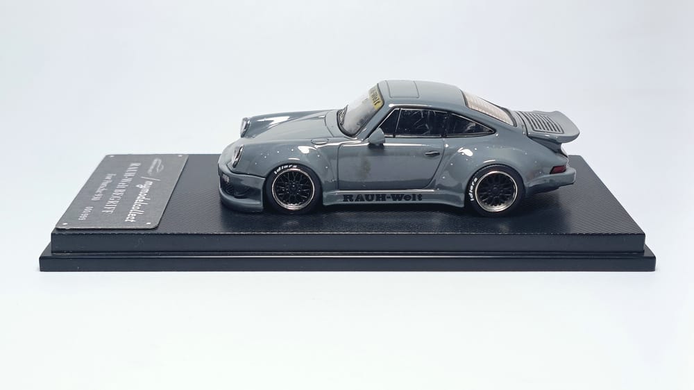 Porsche RWB 930 Cement Grey Ducktail 1:64 Scale Diecast Model by Model Connect Side View