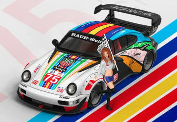 Porsche RWB 964 Centennial Le Mans Livery with Figure 1:64 Diecast By TimeMicro Front and Side View