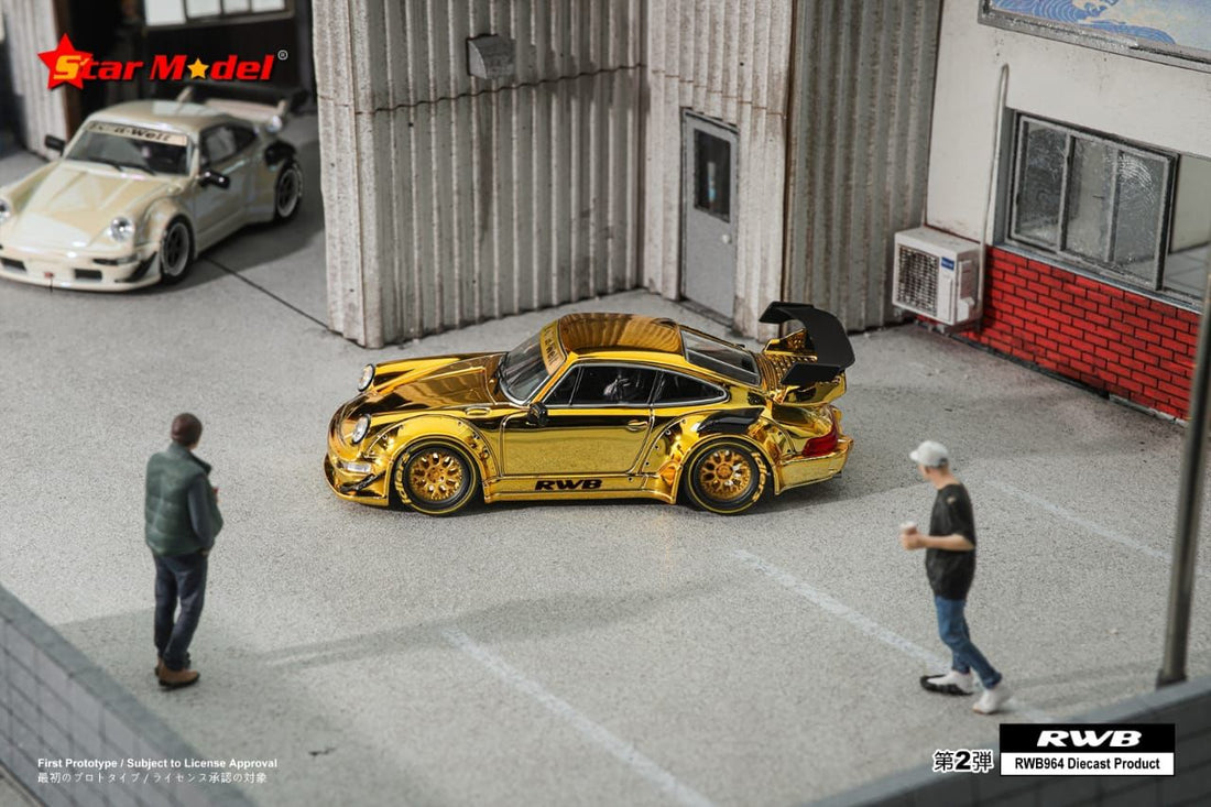 Porsche 911 RWB 964 GT Wing in Chrome Gold 1:64 Scale Diecast Car by Star Model