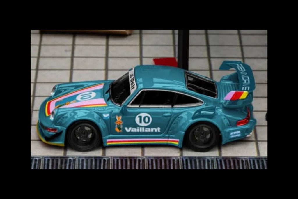 Porsche RWB 964 GT Wing Green Vaillant #10 1:64 Scale Diecast Model by Star Model Side View