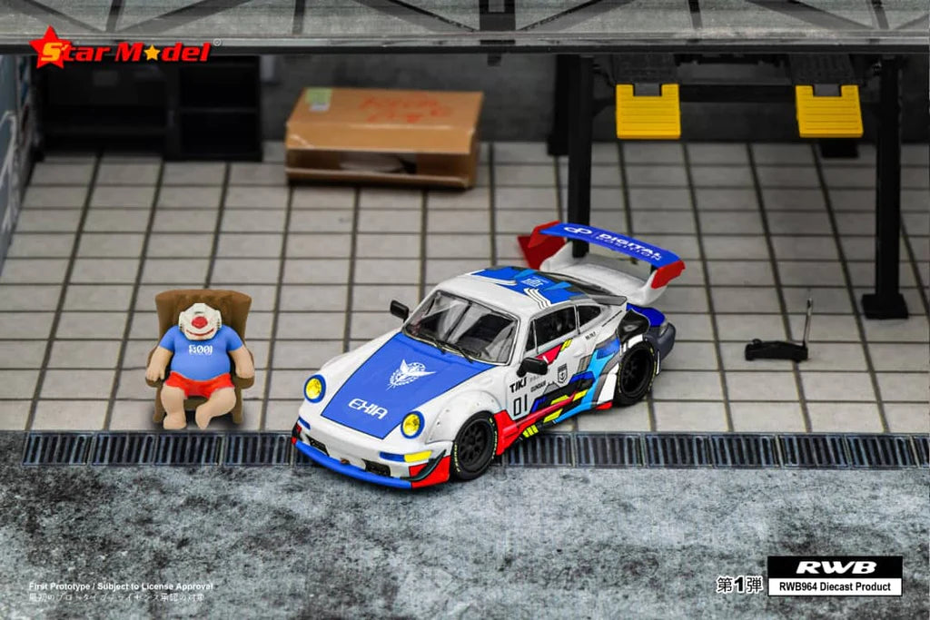 Porsche RWB 964 GT Wing Exia Robot #01 1:64 Scale Diecast Model by Star Modell Front and Driver Side View