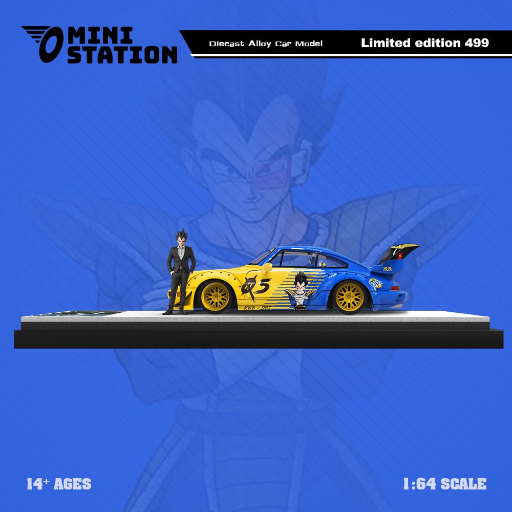 Porsche RWB 964 Vegeta 1:64 Scale Diecast Model with Figurine by Mini Station Side View