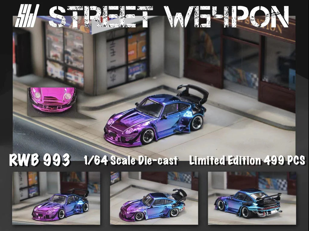 Porsche RWB 993 Gradient Chrome Purple Street Weapon 1:64