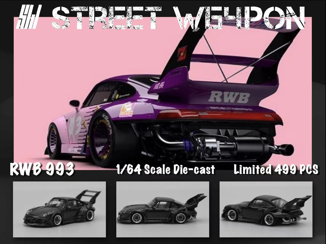 Porsche RWB 993 High Wing Dragon Ball 1:64 Scale Diecast Model by Street Weapon Majin Buu Pink