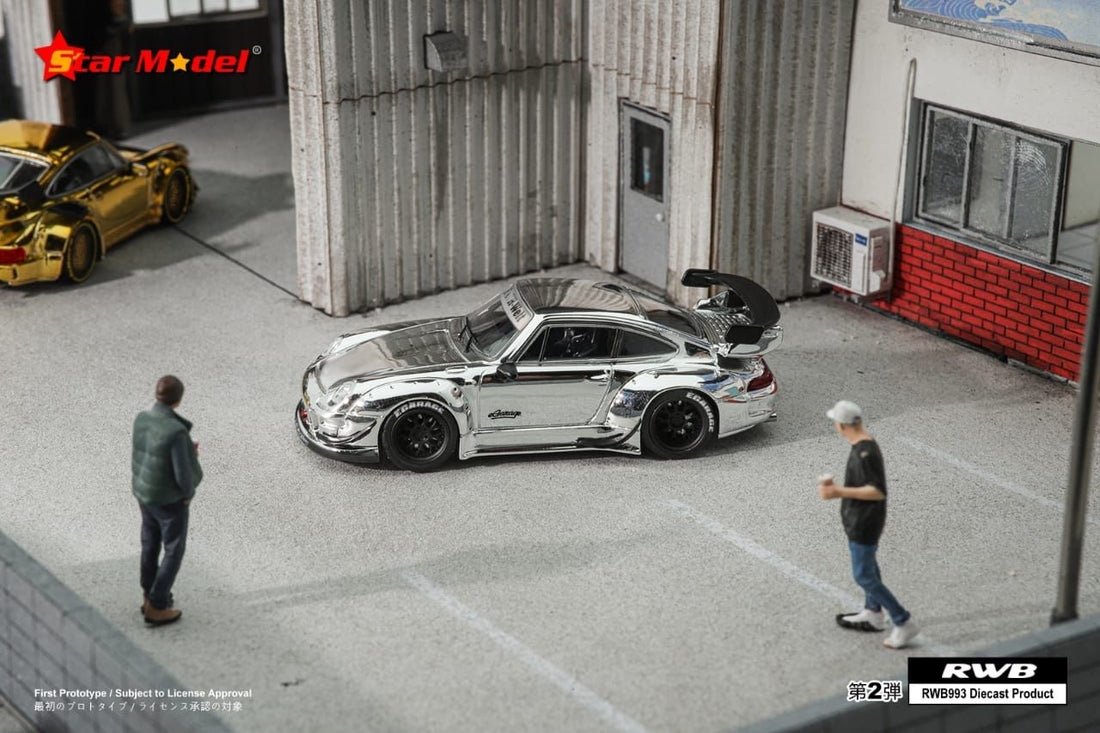 Porsche Rauh-Welt RWB 993 GT Chrome Silver by Star Model Side View