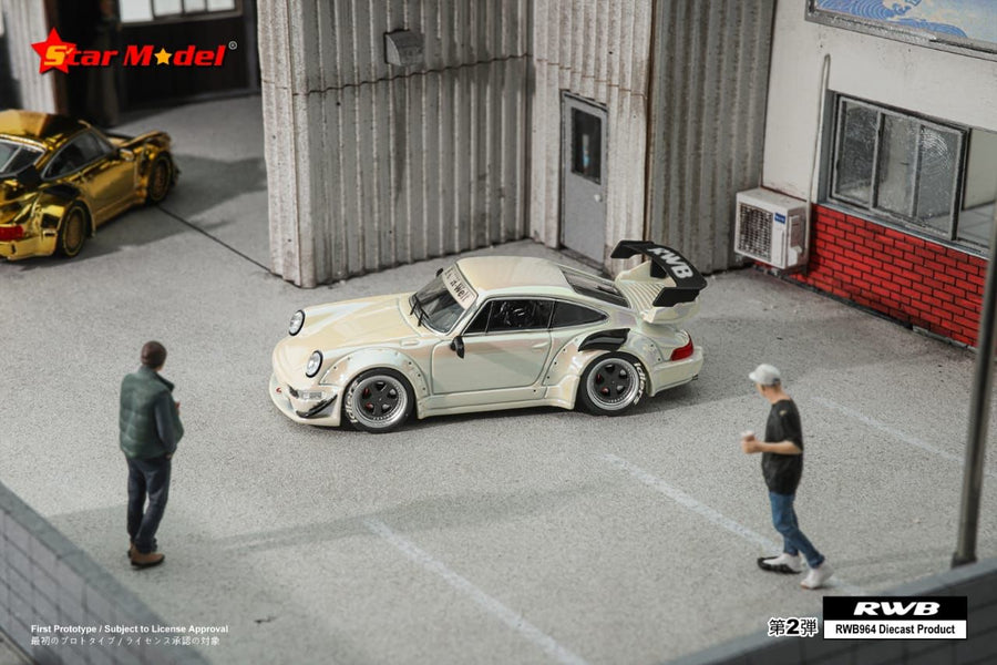 Porsche RWB 993 GT Wing Chrome White 1:64 Scale Diecast Car by Star Model