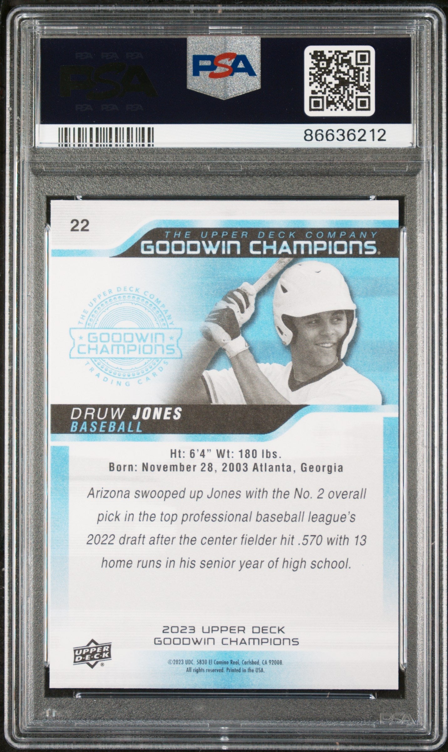 2023 UPPER DECK GOODWIN CHAMPIONS DRUW JONES  #22 - PSA 10 2