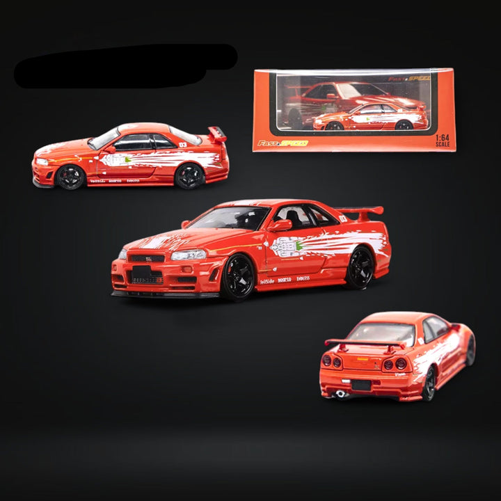 Nissan Skyline GT-R R34 Z-Tune FNF Red Livery 1:64 by Fast Speed