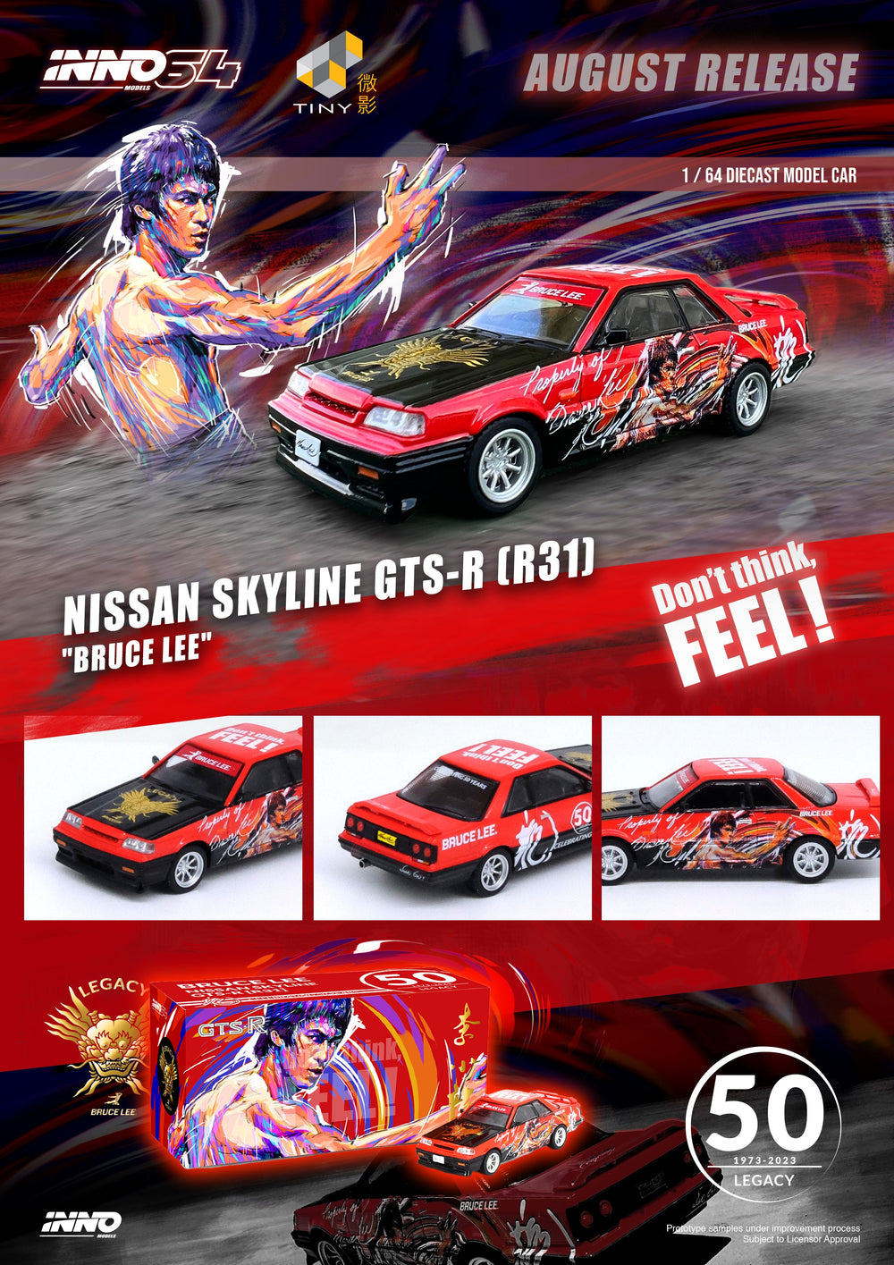 Nissan Skyline GT-R's Series Honoring Bruce Lee's 50th Anniversary 1:64 by Inno64 x TINY Poster