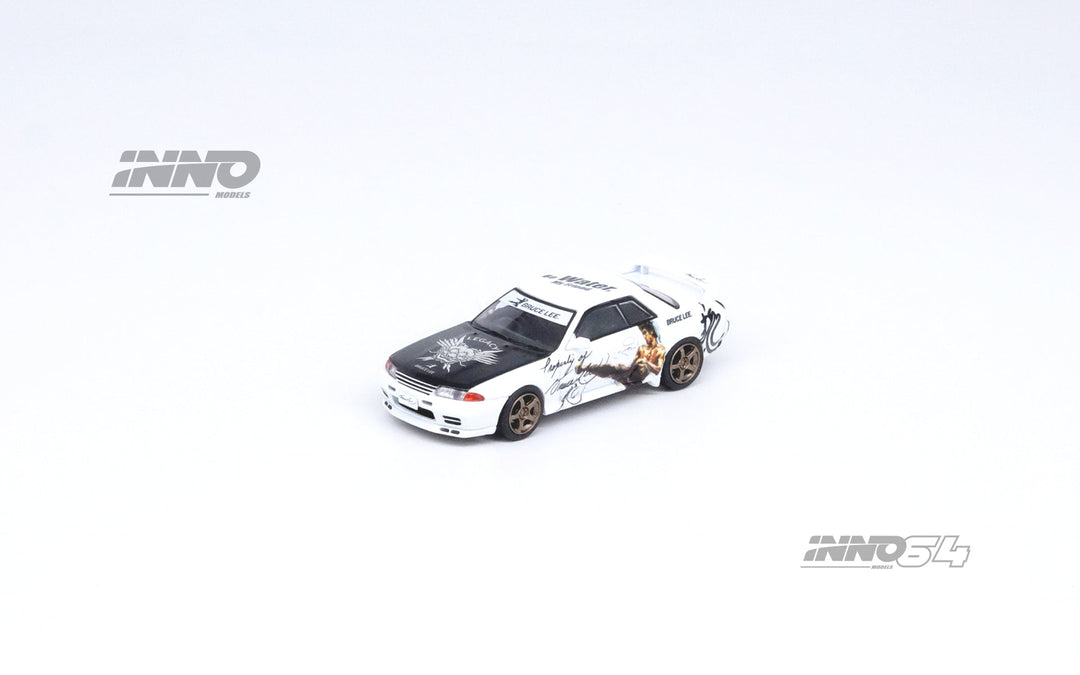 Nissan Skyline GT-R's Series Honoring Bruce Lee's 50th Anniversary 1:64 by Inno64 x TINY White Angled Front View