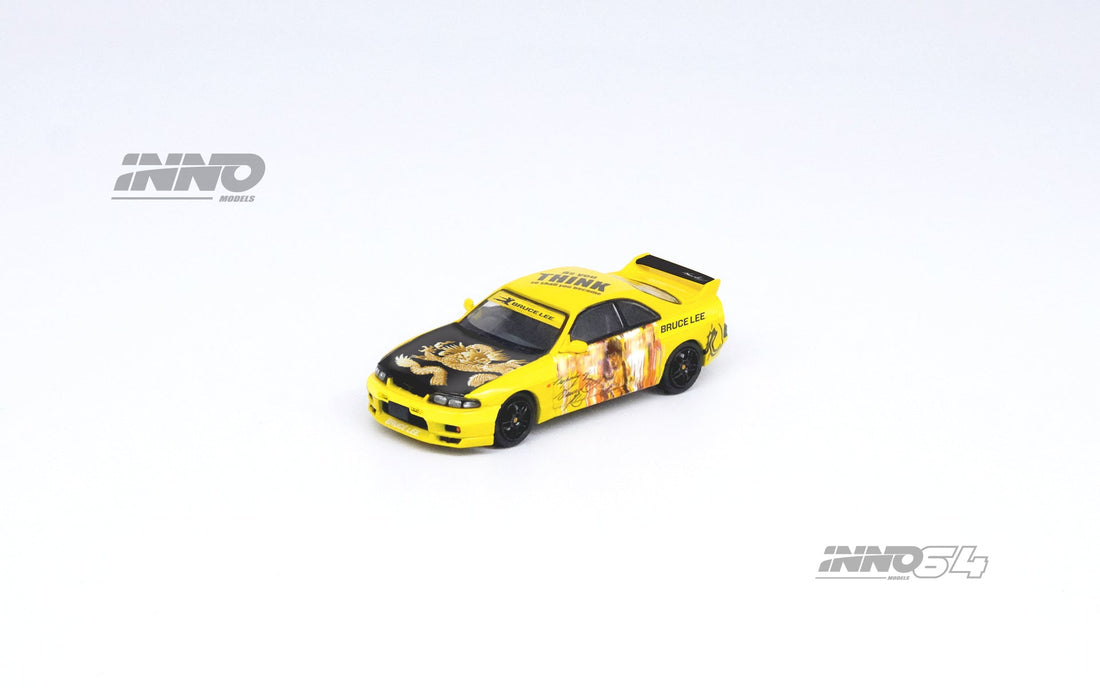 Nissan Skyline GT-R's Series Honoring Bruce Lee's 50th Anniversary 1:64 by Inno64 x TINY Yellow Angled Front View