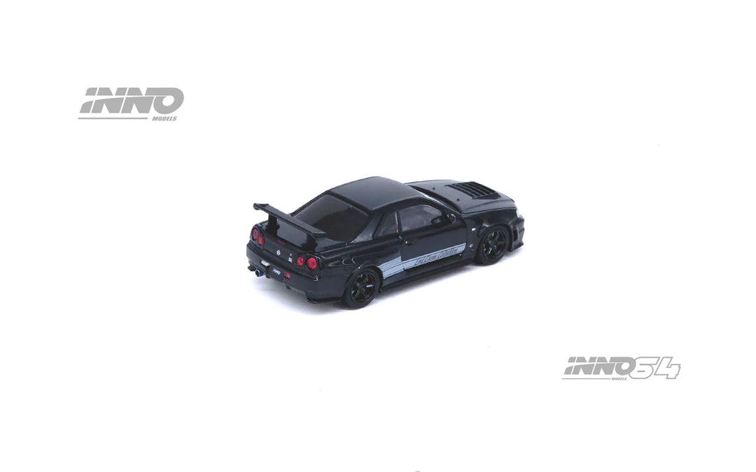 Nissan Skyline R34 Z-Tune "ENDGAME" Australia Special Edition Black Pearl Chase Car 1:64 Scale Diecast Model by Inno64 Rear View