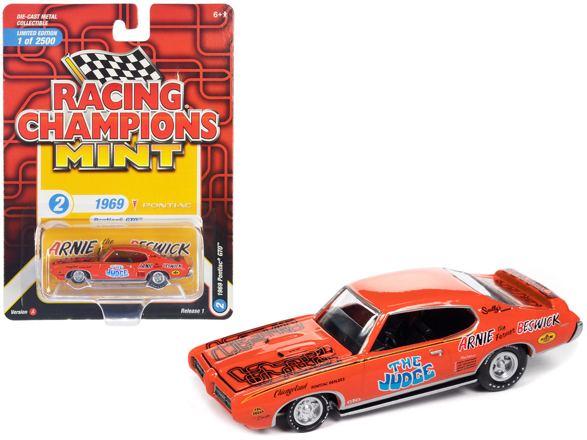 1969 Pontiac GTO Orange with Graphics "The Judge - Arnie 'The Farmer' Beswick" "Racing Champions Mint 2023" Release 1 Limited Edition to 2500 pieces Worldwide 1/64 Diecast Model Car by Racing Champions-0