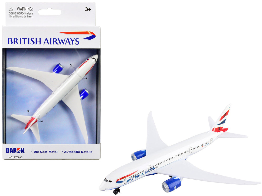 787 Commercial Aircraft "British Airways" (G-ZBJA) White with Blue and Red Tail Diecast Model Airplane by Daron-0