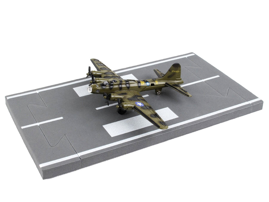 Boeing B-17 Flying Fortress Bomber Aircraft Olive Green Camouflage "United States Army Air Force" with Runway Section Diecast Model Airplane by Runway24-1