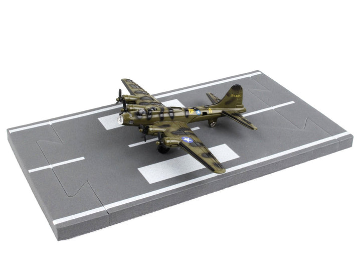 Boeing B-17 Flying Fortress Bomber Aircraft Olive Green Camouflage "United States Army Air Force" with Runway Section Diecast Model Airplane by Runway24-1