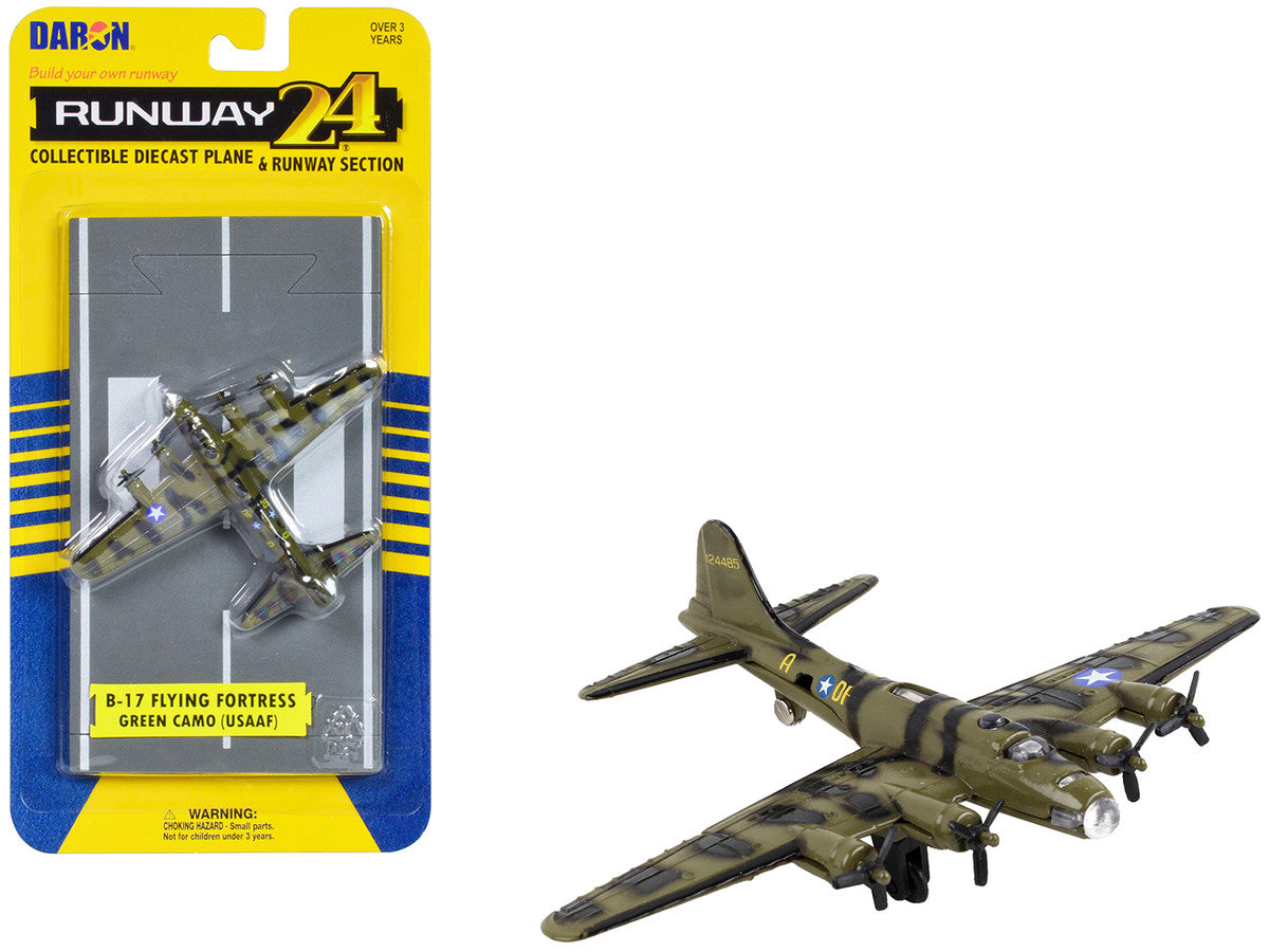 Boeing B-17 Flying Fortress Bomber Aircraft Olive Green Camouflage "United States Army Air Force" with Runway Section Diecast Model Airplane by Runway24-0