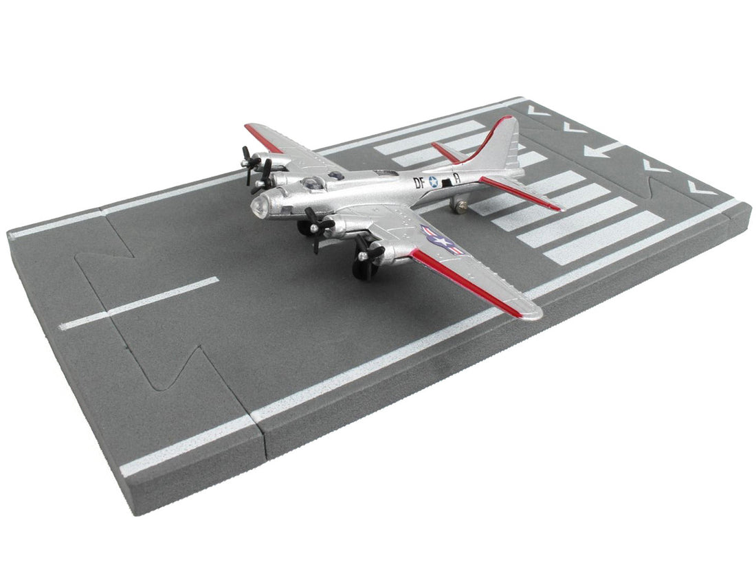 Boeing B-17 Flying Fortress Bomber Aircraft Silver Metallic "United States Army Air Force" with Runway Section Diecast Model Airplane by Runway24-1