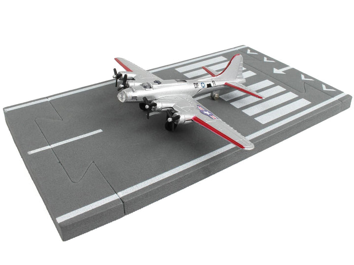 Boeing B-17 Flying Fortress Bomber Aircraft Silver Metallic "United States Army Air Force" with Runway Section Diecast Model Airplane by Runway24-1