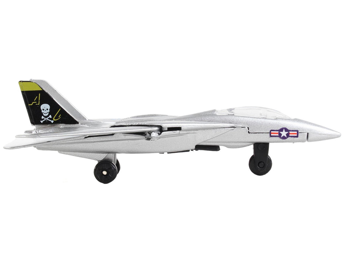 Grumman F-14 Tomcat Fighter Aircraft Silver Metallic "United States Navy VF-84 Jolly Rogers" with Runway Section Diecast Model Airplane by Runway24-1