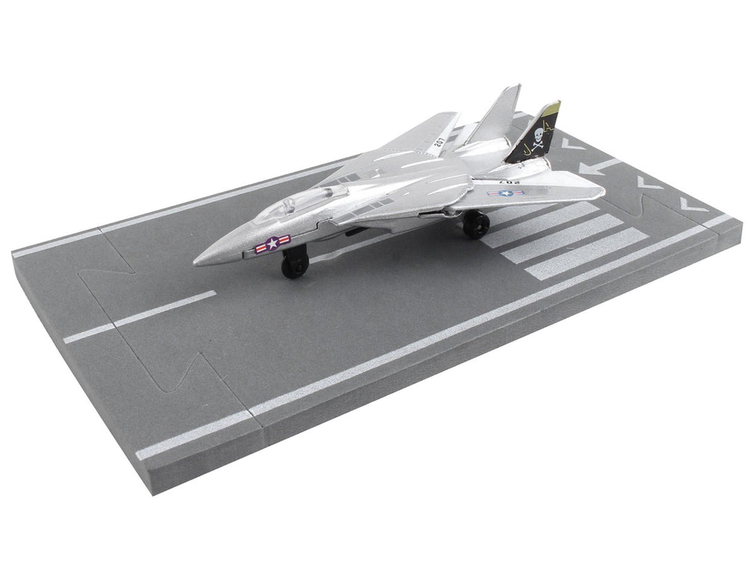 Grumman F-14 Tomcat Fighter Aircraft Silver Metallic "United States Navy VF-84 Jolly Rogers" with Runway Section Diecast Model Airplane by Runway24-2