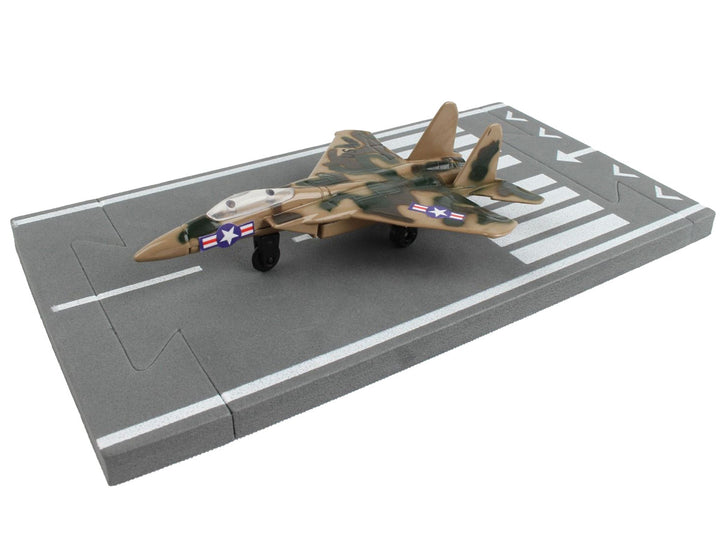 McDonnell Douglas F-15 Eagle Fighter Aircraft Desert Camouflage "United States Air Force" with Runway Section Diecast Model Airplane by Runway24-1