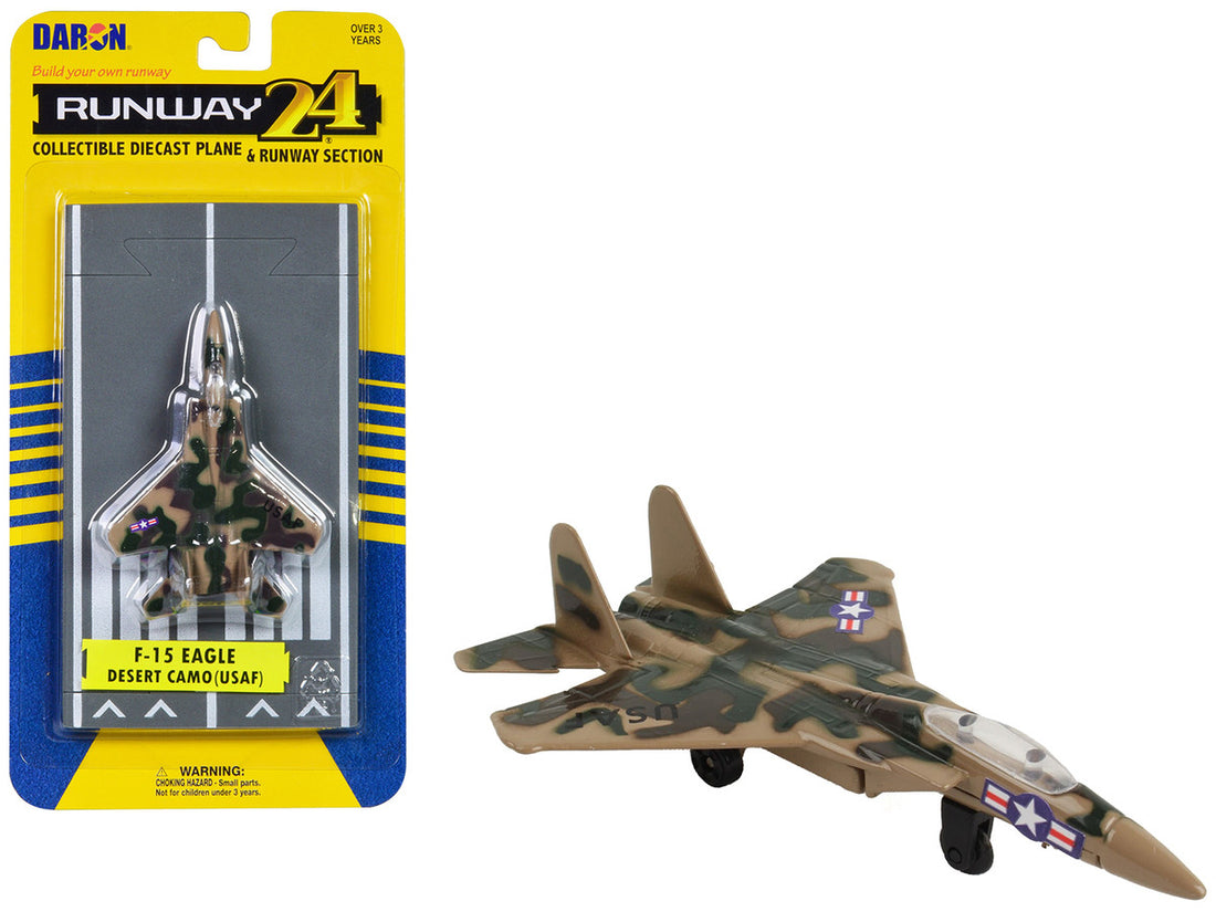 McDonnell Douglas F-15 Eagle Fighter Aircraft Desert Camouflage "United States Air Force" with Runway Section Diecast Model Airplane by Runway24-0