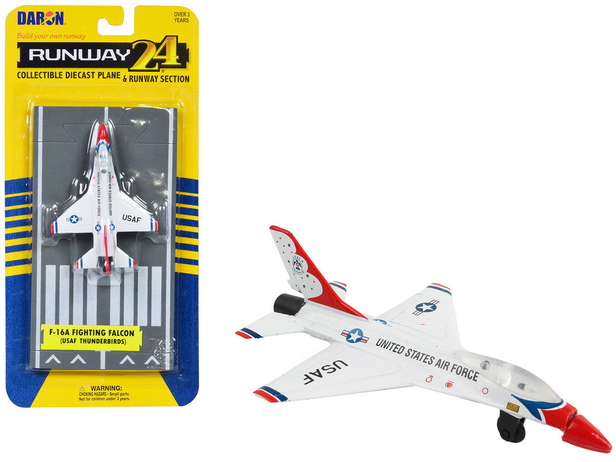 General Dynamics F-16 Fighting Falcon Fighter Aircraft White "United States Air Force Thunderbirds" with Runway Section Diecast Model Airplane by Runway24-0