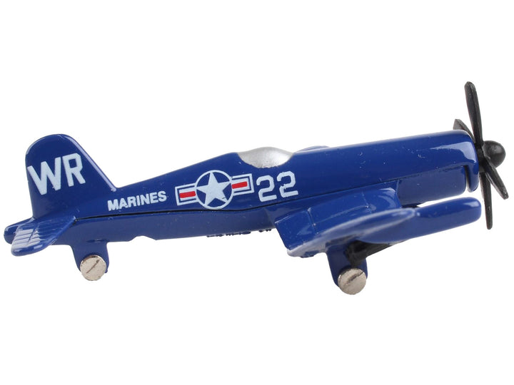 Vought F4U Corsair Fighter Aircraft Blue "United States Marine Corps" with Runway Section Diecast Model Airplane by Runway24-1