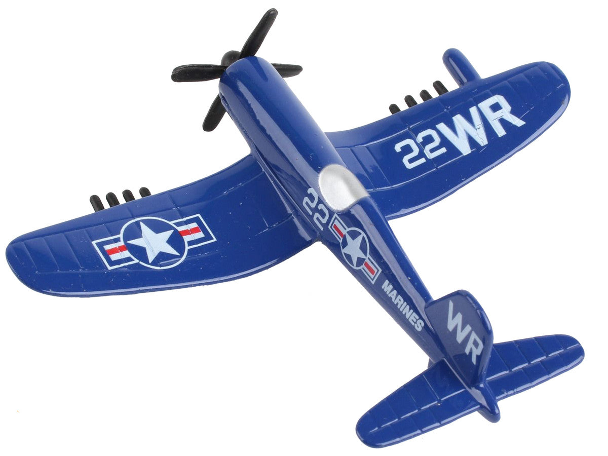 Vought F4U Corsair Fighter Aircraft Blue "United States Marine Corps" with Runway Section Diecast Model Airplane by Runway24-2
