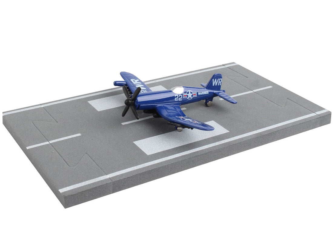 Vought F4U Corsair Fighter Aircraft Blue "United States Marine Corps" with Runway Section Diecast Model Airplane by Runway24-3