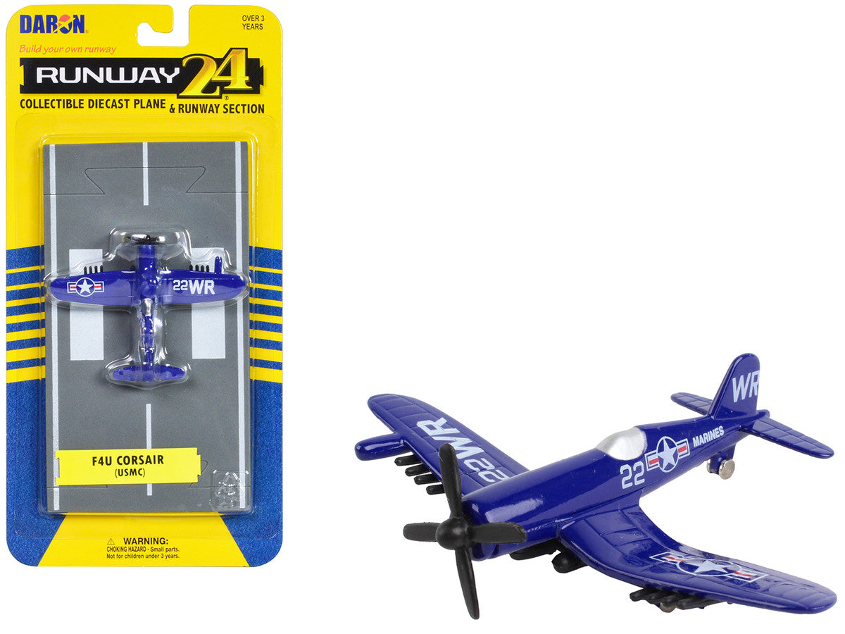 Vought F4U Corsair Fighter Aircraft Blue "United States Marine Corps" with Runway Section Diecast Model Airplane by Runway24-0
