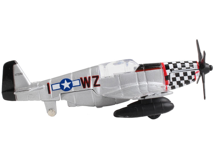 North American P-51 Mustang Fighter Aircraft Silver Metallic "United States Army Air Force" with Runway Section Diecast Model Airplane by Runway24-1