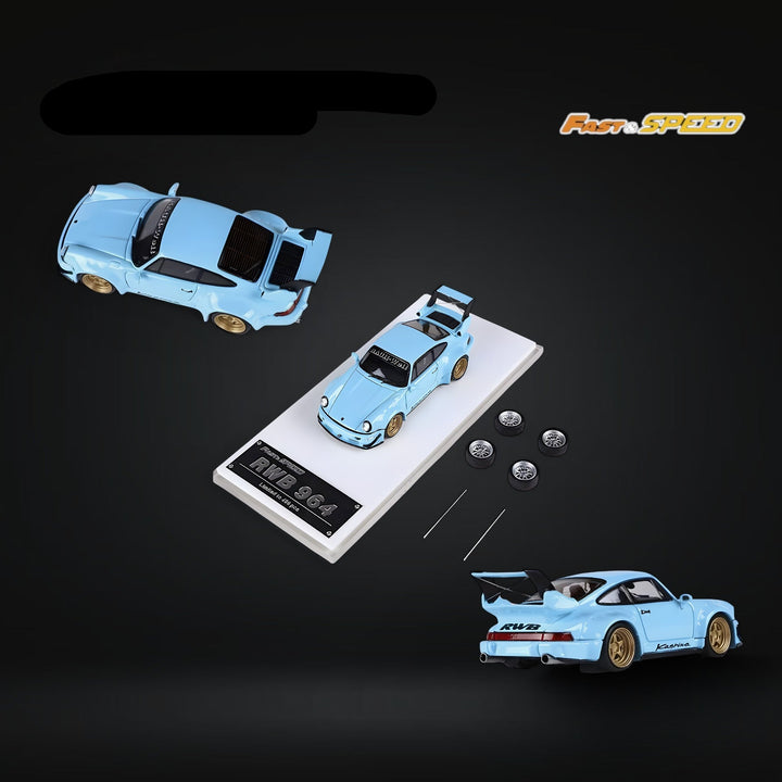 Porsche 964 RWB Widebody KASHIWA X Version Rear Wing in Tiffany Blue 1:64 by Fast Speed