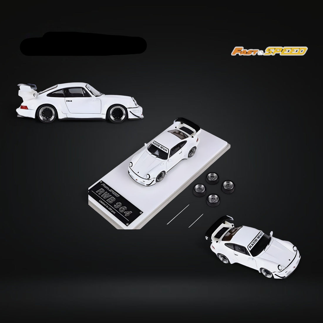 Porsche 964 RWB Widebody DREAMCATCHER GT Version Rear Wing in White 1:64 by Fast Speed