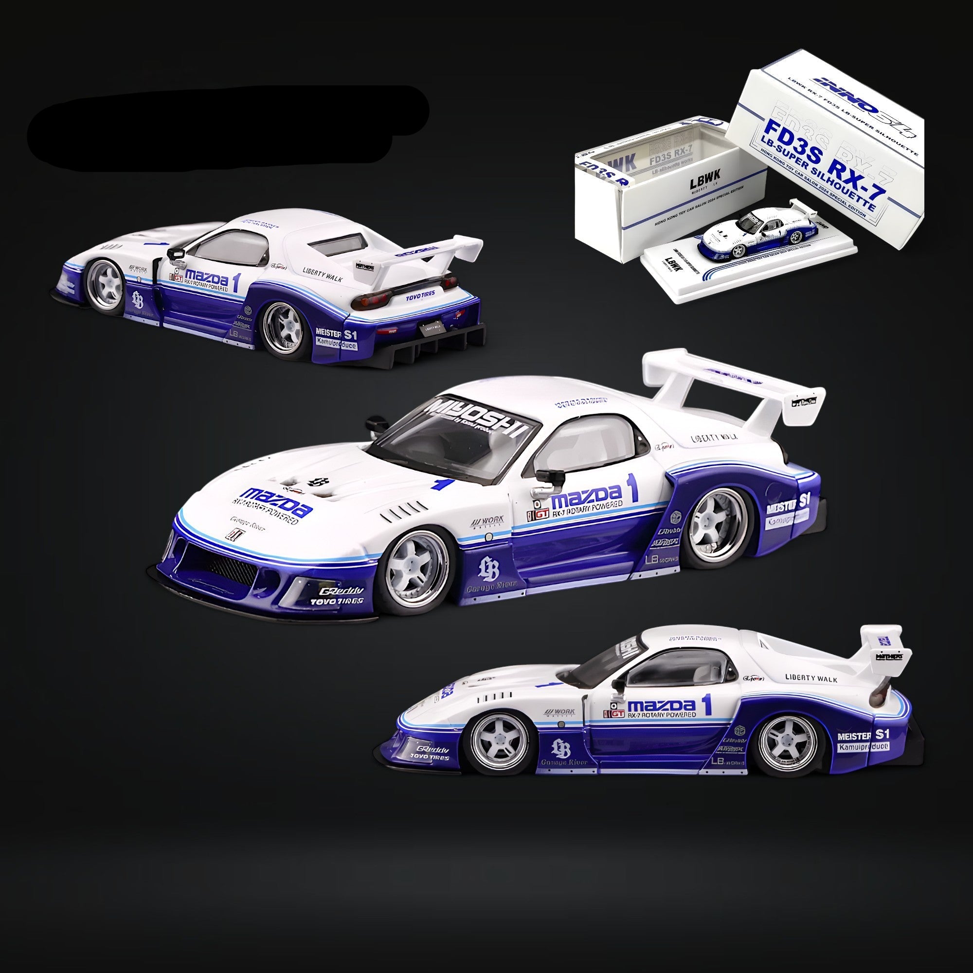 Mazda RX-7 LBWK FD3S Blue-White HTKS 24' 1:64 by Inno64