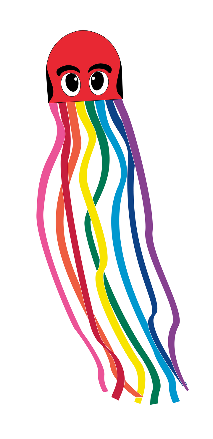 Kites - 121 inch long Nylon Rainbow Octopus Red