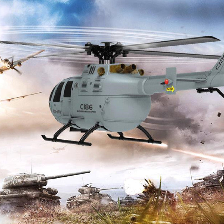 BO105 remote control helicopter in military gray with realistic scale detailing