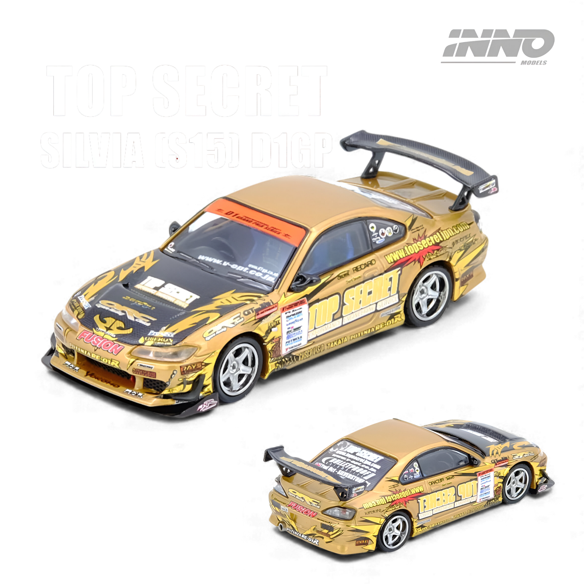 Top Secret Nissan Silvia S15 D1GP 2004 Gold 1:64 by INNO64 